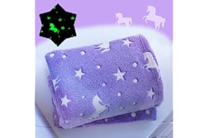 SYMI SMMR Unicorn Throw Blanket Glow in The Dark Soft Throw Blanket for Girls Boys with Storage Bag, Gifts for Christmas Halloween Birthday Valentines, Kids Blanket, Day Care Home Travel Use, 50"x60" Purple