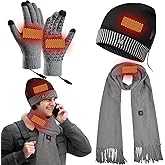 Heated Hat Scarf Gloves Set - 3 Pack Winter Heated Gloves for Arthritis Hands Rechargeable Warming Beanie Scarf for Women Men