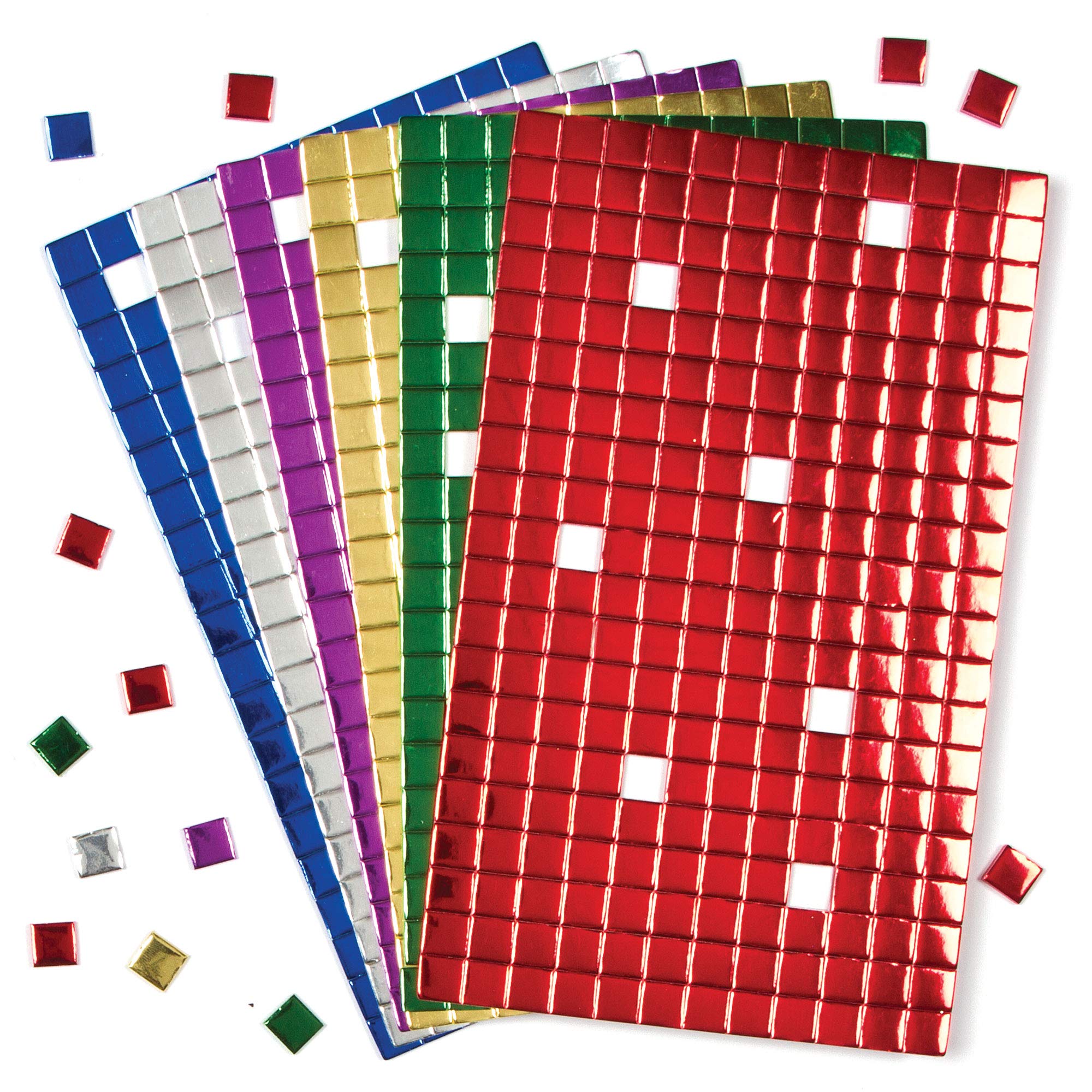 Baker Ross AF742 Metallic Foam Self-Adhesive Mosaic Squares (Pack of 1440) Perfect for Arts and Crafts, Asst Colours