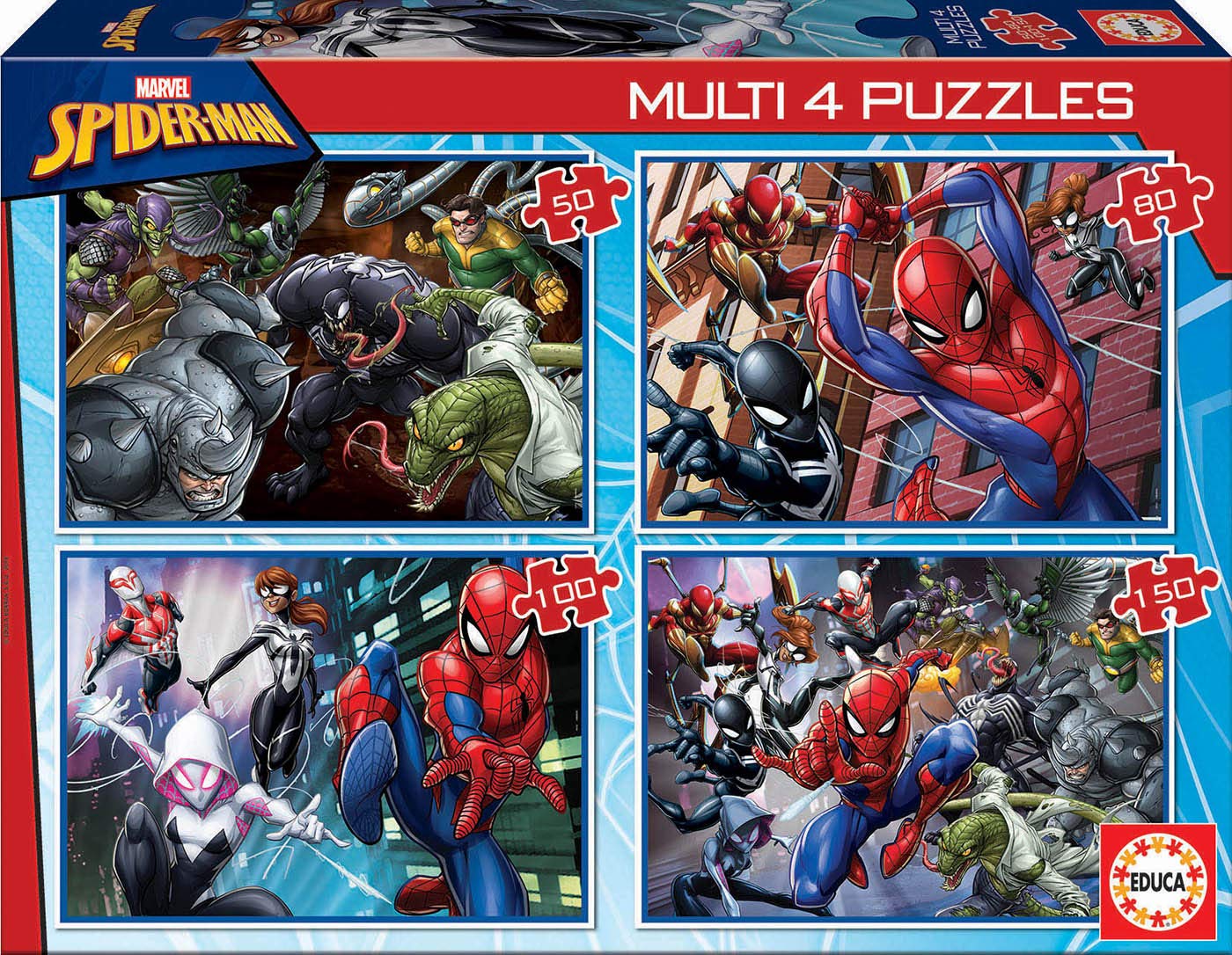 Educa - Spider-Man Puzzles. Set of 4 Children's Puzzles from 50 to 150 Pieces. Approximate measure once assembled: 34 x 24 cm. Composed of Large Pieces Perfectly finished. +5 years (18102) โ image 1