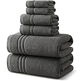 REDKISS Dark Gray Towels Set 6 Piece Cotton Towel Sets with 2 Bath Towels, 2 Hand, 2 Washcloths, 650GSM Hotel Quality, Soft, Highly Absorbent Towels for Bathroom Gym, Ideal Everyday Use