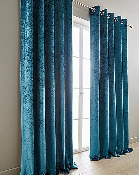 Teal Luxury Crushed Effect Velvet Pair Of Eyelet Fully Lined