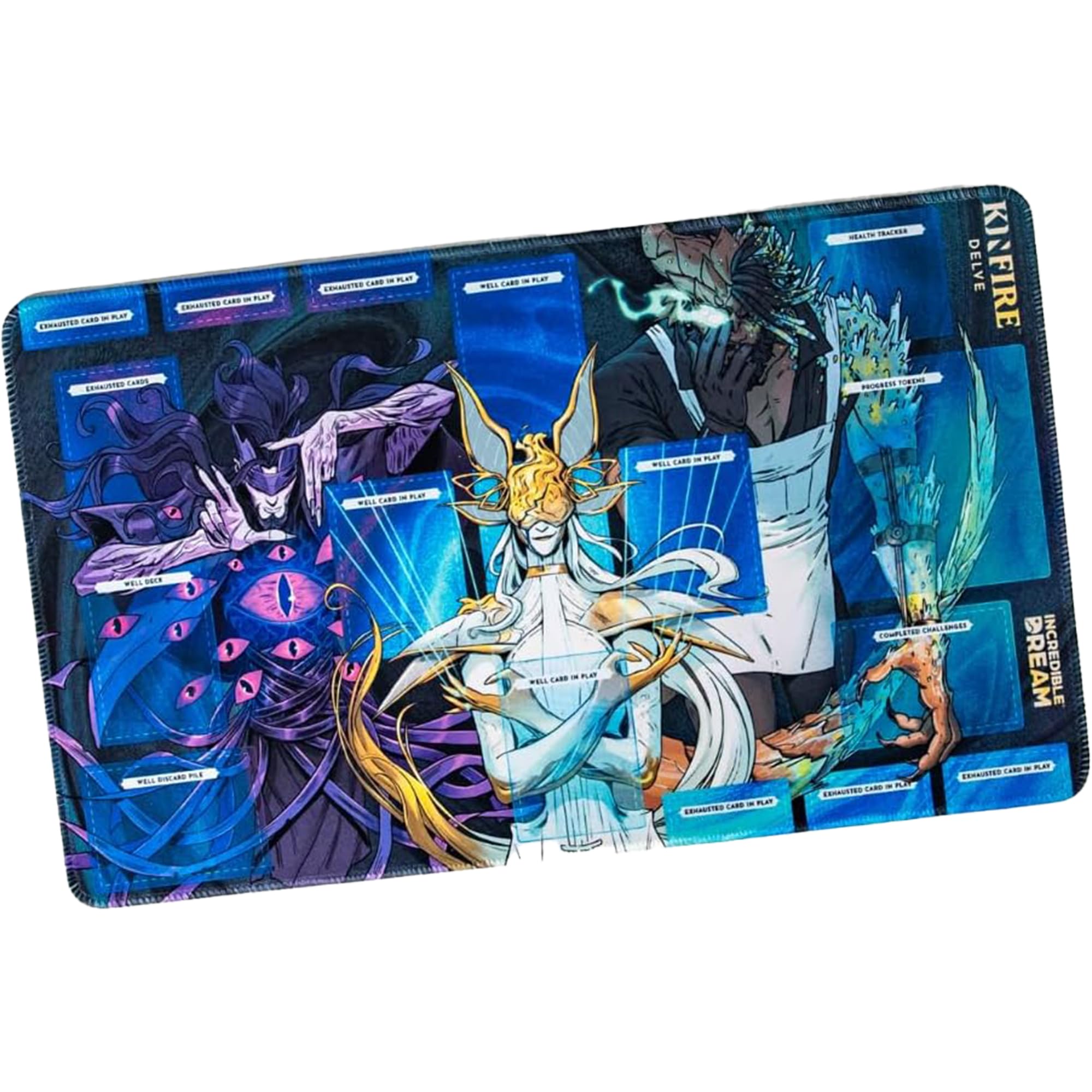 Kinfire Delve Official Playmat – 12x20’’ Neoprene Game Mat with Stitched Edges – Organize Your Well Deck, Health Tracker, and Challenges – Smoother Gameplay and Easier Handling