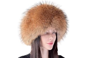 Valpeak Real Fur Hats for Women Winter Russian Fox Fur Hat Fluffy Fuzzy Furry Tail Outdoor Cold Weather