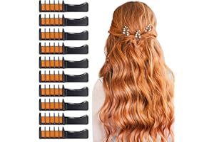 10 PCS Hair Chalk Comb, TOROKOM Temporary Bright Washable Hair Color Comb Mini Hair Chalk for Girls Age 4 5 6 7 8 10 Kids Non Toxic Hair Color Dye for Valentine Day Halloween Christmas DIY Hair Color(Orange)