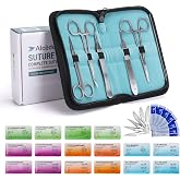 Alcedo Suture Kit with Thread, Needle &amp; Tools (28-Piece) | 16 Non-Absorbable Threads, 4 Materials, Sizes 0, 2/0, 3/0, 4/0, Complete Tools, Sterile, First Aid Supplies