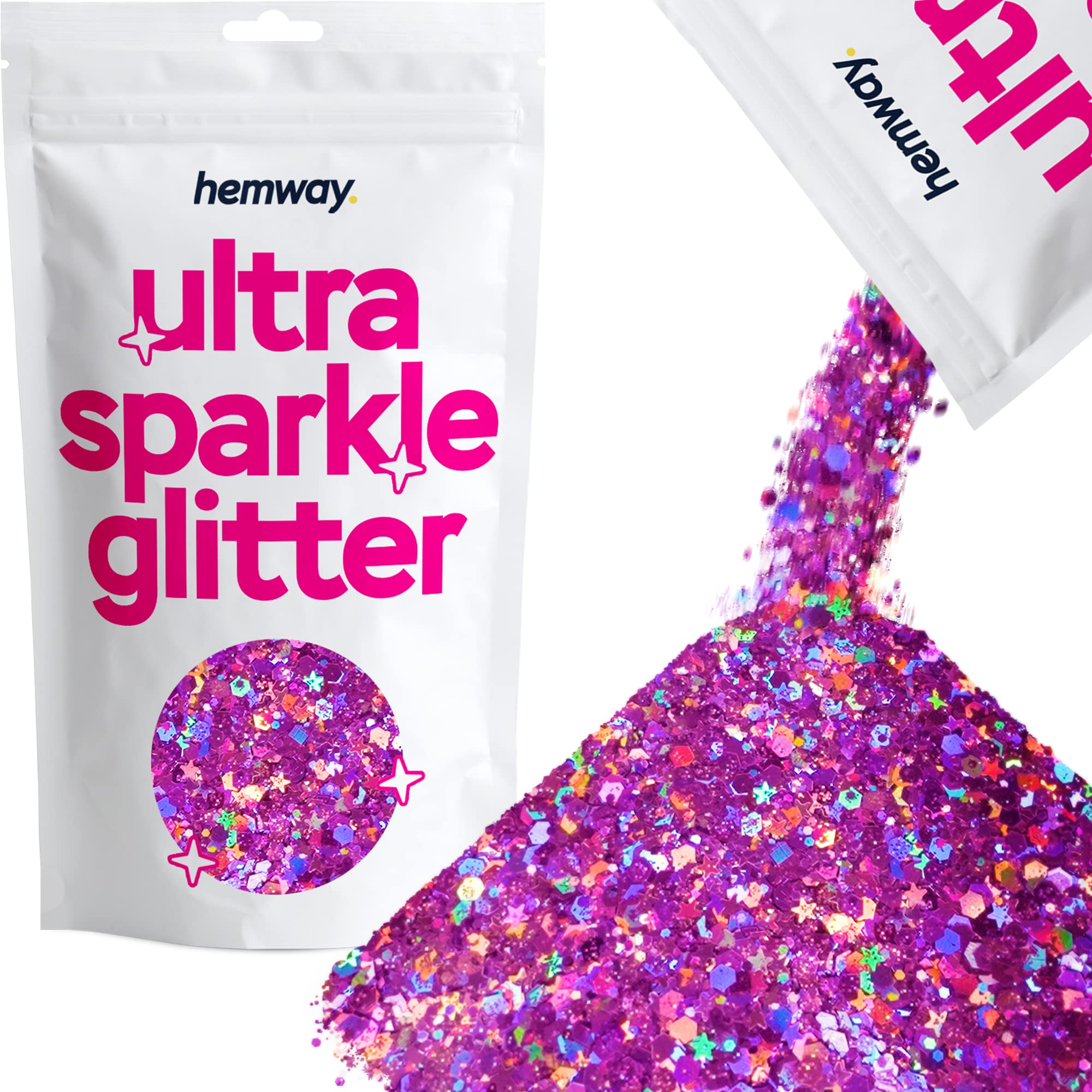Hemway Ultra Sparkle Glitter Rose Pink Holographic Mix 100g Mixed | Glitter for Arts & Craft, Makeup, Nail Art, Crafting, Card Making, Sparkle Decoration