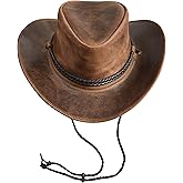 Sidewinder Mens Cowboy Leather Hat Western Style Unisex Shapeable Outback Classic Braided Hatband