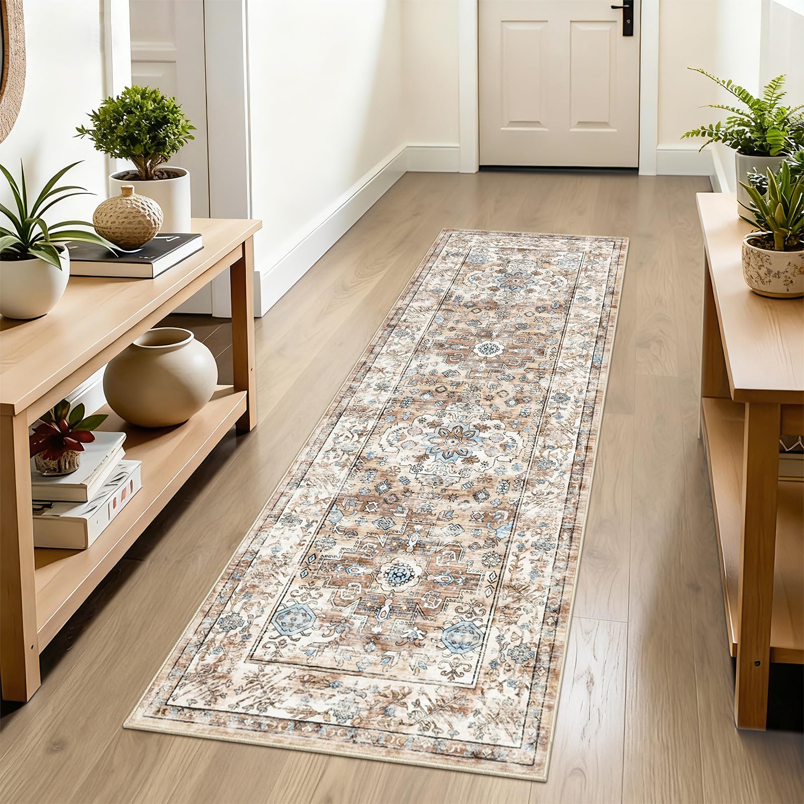 Enyhom Runner Rugs for Hallway 60 x 180cm Vintage Carpet Runner Machine Washable Kitchen Runners Non Slip Hall Runner for Hallway Entryway Laundry Room, Orange