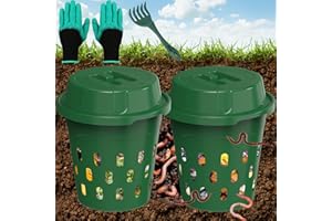 TOP XIAN 2-Pack Inground Worm Composter, Outdoor Worm Compost Bin for Garden Beds & Home Use, Vermicomposting Bin for Beginners (9.5x9.5x10.8Inch), Green