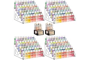 YEXEXINM 4 Pcs Clear Paint Organizer With 2 Pcs Paint Brush Holder,7 Layers Acrylic Paints Organizer Storage Rack,Craft Paints Organizers Rack