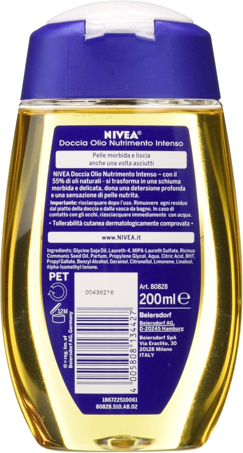 NIVEA Shower Oil Natural Oil Intense Nutrition in Pack of 6 x 200 ml