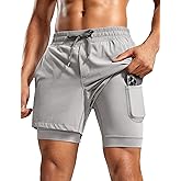 CRZ YOGA Mens 2 in 1 Long Liner Shorts 5" - Lined Running Quick Dry for Workout Gym Basketball Athletic with Pockets