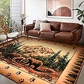 FRAMICS Rustic Cabin Area Rug 5x7, Farmhouse Lodge Bear Moose Deer Rug Washable Non Slip,Country Wildlife Area Rugs for Living Room Bedroom, Soft Faux Wool Throw Rugs Carpet Low Pile, Vintage Decor