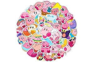 MEET HOLIDAY 50pcs Kirby Game Stickers for Kids, Cool Waterproof Vinyl Decal for Teen Adult Boy Laptop, Travel Case, Phone, Bike, Water Bottle, Guitar, Computer, Skateboard (Black)