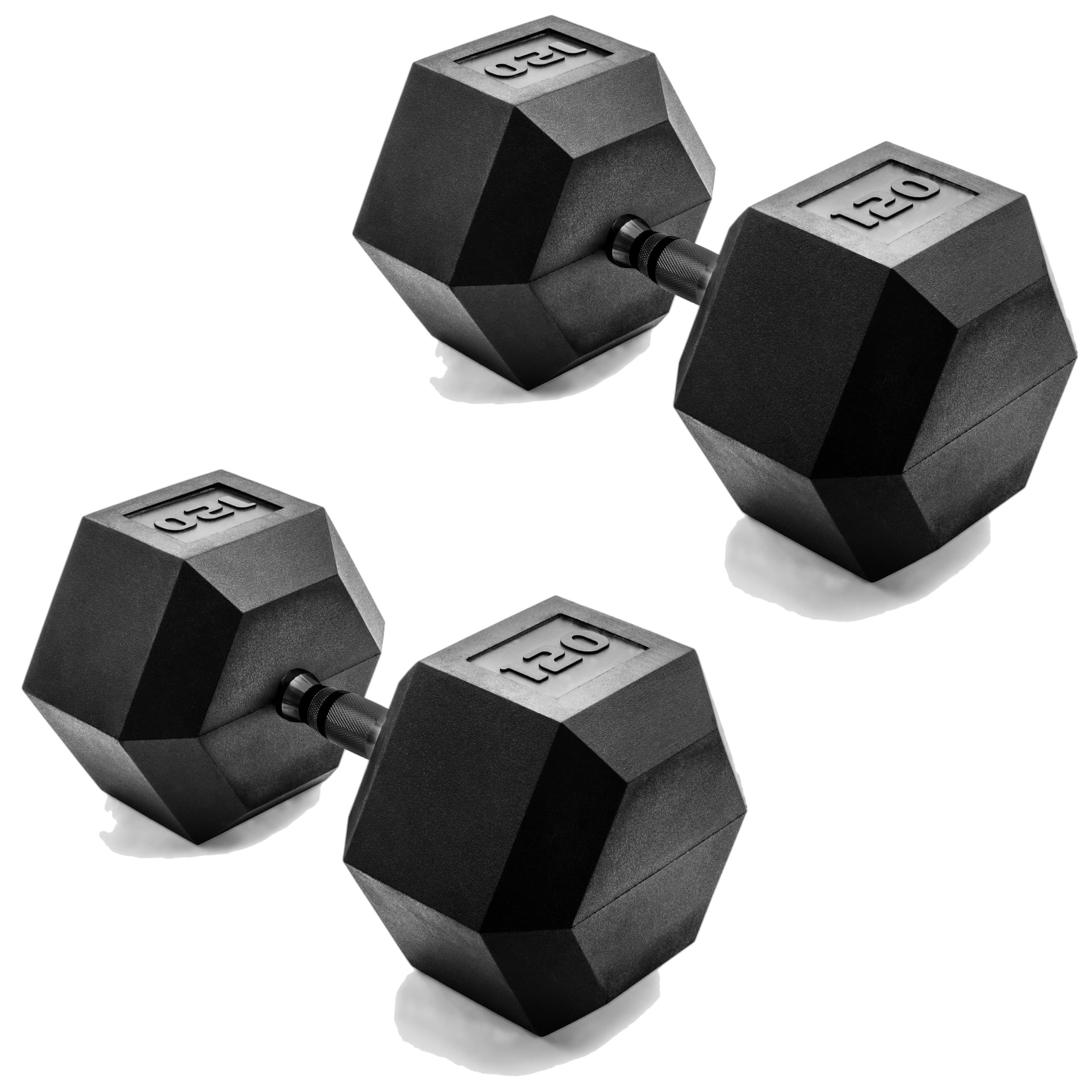 CAP Barbell 120 LB Rubber Coated Hex Dumbbell Hand Weight - Pair | Black Handle Image