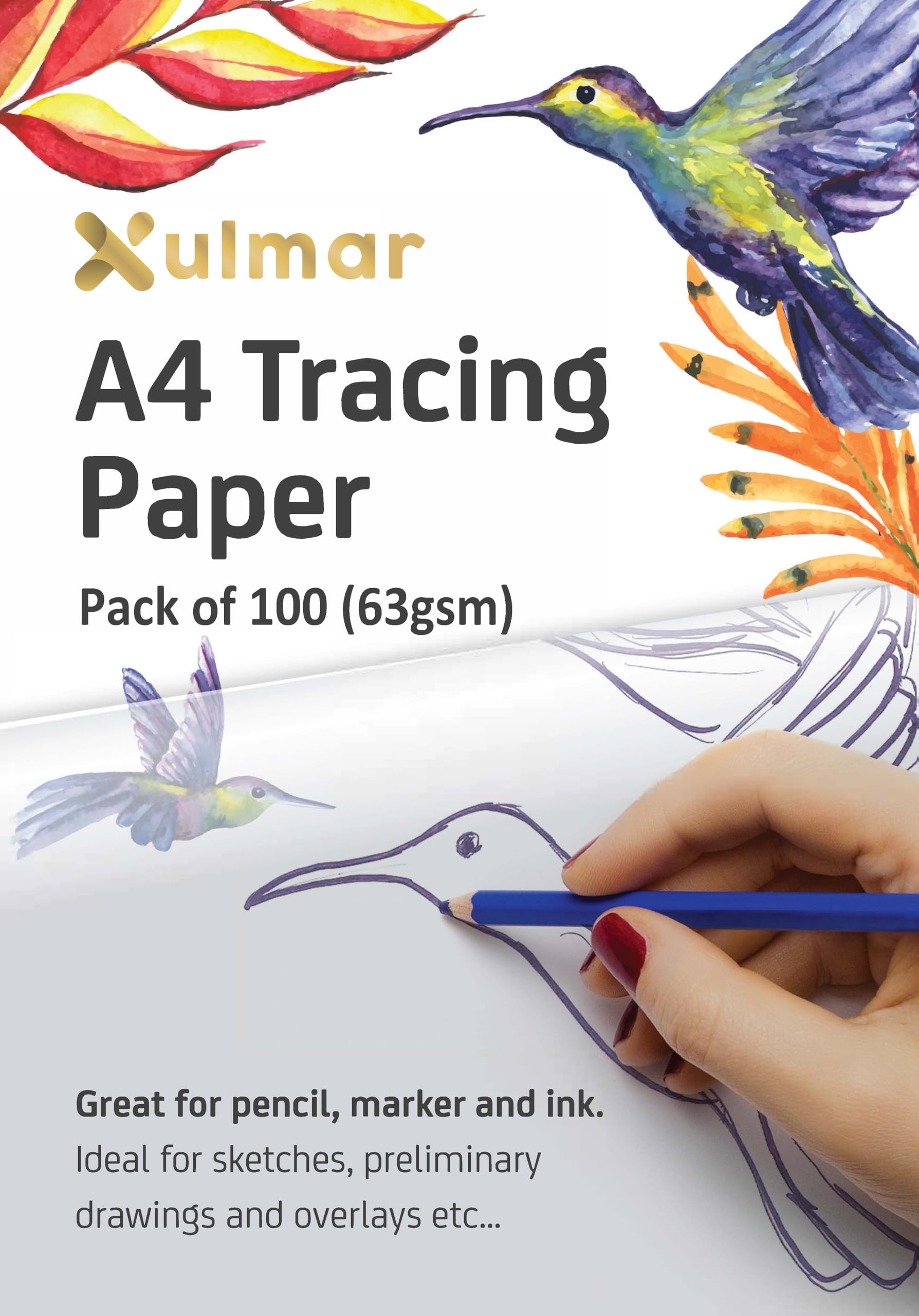 Xulmar Tracing Paper A4 63 GSM - Pack of 100 Sheets Tracing Paper for Sewing Patterns, Drawing Overlays & Sketching on Art Paper & Sketch Book