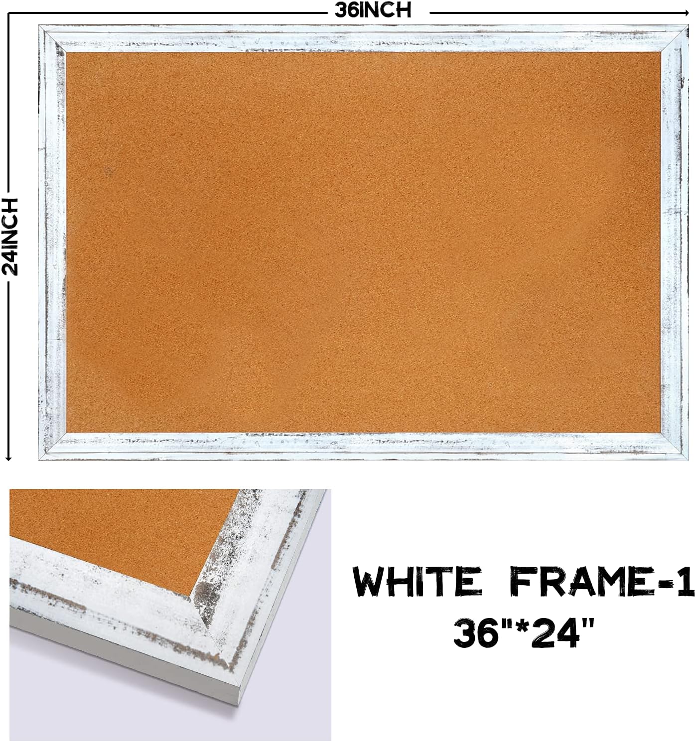 AMUSIGHT Cork Board with White Rustic Frame, Bulletin Board for Wall, 36 x 24 Inches, Perfect for Home, School, Office : Office Products