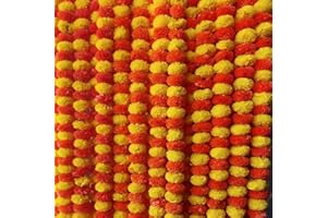 KRATI EXPORTS Artificial Marigold Garland for Decorations - 5 feet Marigold Strands for Diwali, Day of Dead, Dia de Los Muertos, Christmas Garlands (Lemon & Dark Orange)
