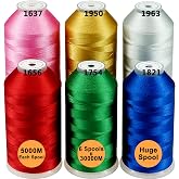 New brothread Huge Spools Embroidery Machine Thread -6 Christmas Colors | 100% Polyester, Various Assorted Color Packs, 5000M (5500Y) Each Spool, for All Embroidery Machines
