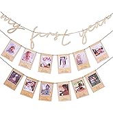 Wood First Year Monthly Photo Banner - My First Year Monthly Photo Display, 1 To 12 Months Bunting Banner,Newborn Monthly Milestone For Boys Girls,Baby Milestone Photo Garland(80-inch)
