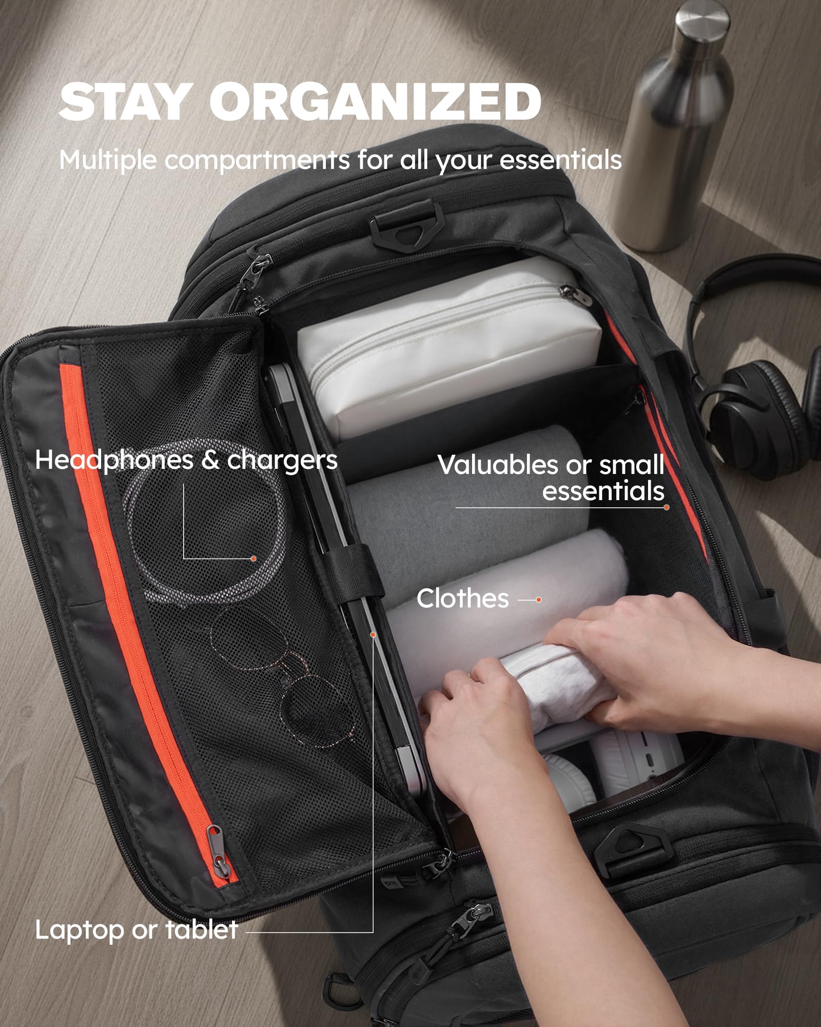 Tolaccea Sporttasche 56–70L für Herren & Damen– Erweiterbare Reisetasche mit Schuhfach & Nassfach, als Rucksack tragbar, für Fitness, Gym, Schwimmen, Fußball, Reisen (Schwarz) 4