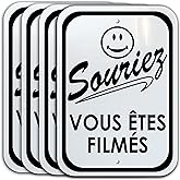 Sourire VOUS ÊTES FILMÉ (Pack de 4), 6.5 pouces par 9.5 pouces, aluminium, 24 heures vidéos signe. French smile on camera vid