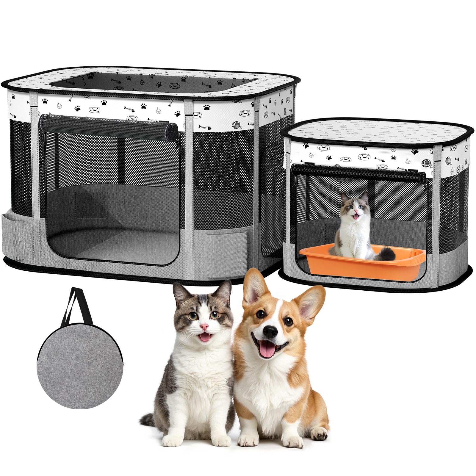 Photo 1 of *** TENT COVER ONLY*** BUFOR Portable Cat Playpen, Foldable Pet Dog Playpen, for Kitten Puppy Play Pen Indoor/Outdoor, Cats Enclosure Cages Tent with Carrying Case, 600D Oxford 8-Rods, 32"x24"x22", Grey
