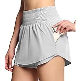THE GYM PEOPLE Women's Athletic Shorts Elastic Waisted Quick Dry Ruffle Tennis Workout Skorts with Mesh Liner Zip Pockets