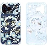 YeLoveHaw Clear Phone Case for iPhone 17 Pro Max [Compatible with MagSafe] Slim Magnetic Protective Cover with Floral Pattern & Gold Accents, Cute Aesthetic Flower Case for Women Girls – Blue Flowers