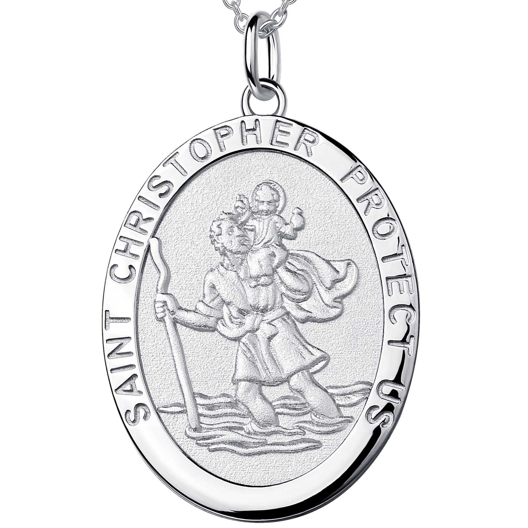 Miaofu St. Christopher Necklace Men Silver Necklace Saint Christopher Medal Pendant Patron Saint Guardian Protect Us Necklace,925 Sterling Silver Religious Protector Talisman Pendant for Men Women — image 1