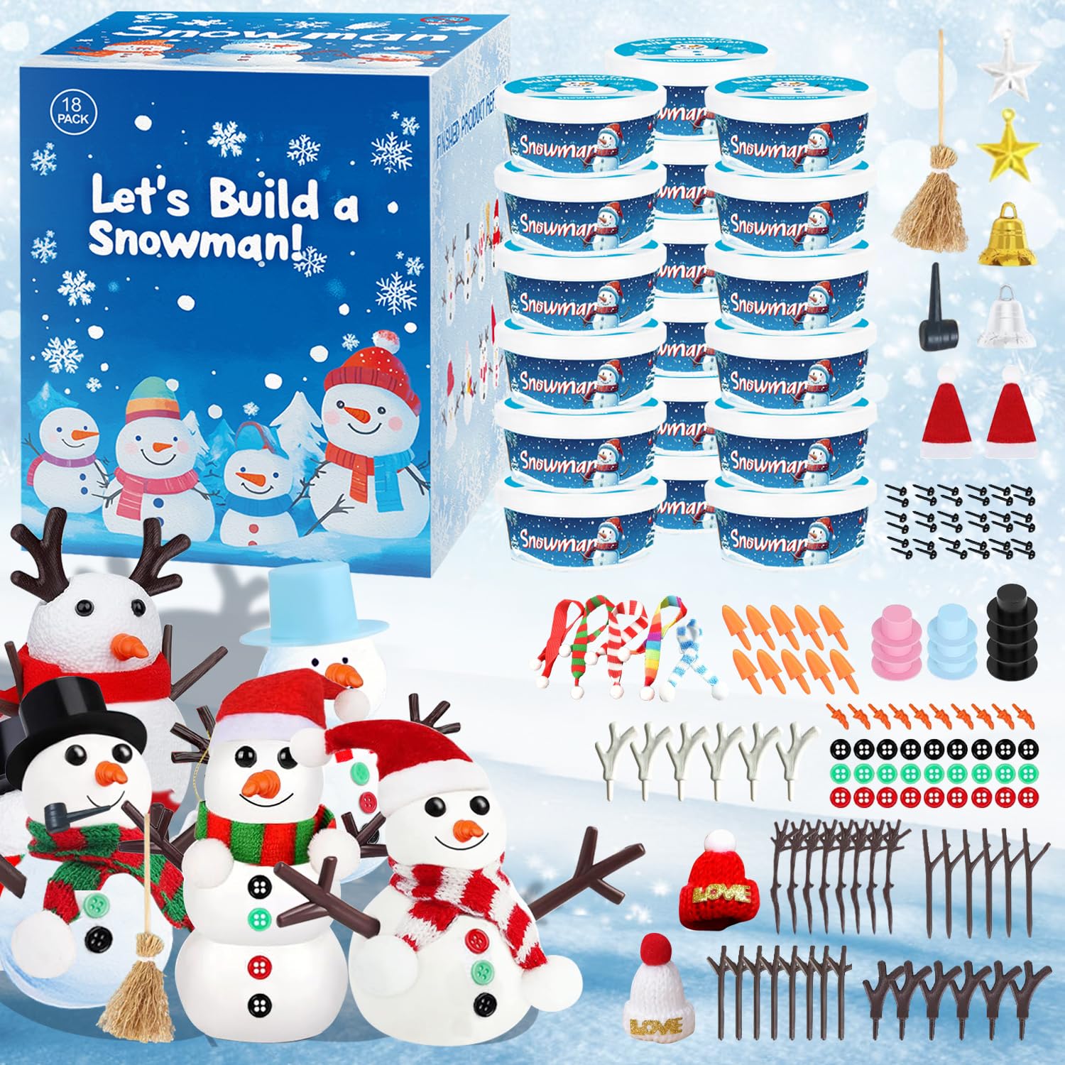 Photo 1 of 18Pack Build Snowman Kit,Stocking Stuffers for Kids,Christmas Crafts For Kids DIY,Christmas Craft Gifts with Air-Dry Modeling Clay, Creative Toys for Christmas Games & Holiday Fun for Boys Girls