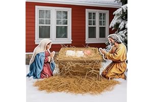 Chunful 10 Pcs Large Nativity Scene Set 19 Inch Wooden Manger Baby Jesus Holy Family with Light Nacimiento De Jesus Decor Traditional Religious Christmas Indoor Outdoor Decoration