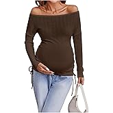 SHENHE Women's Maternity Tops Off The Shoulder Drawstring Long Sleeve Knitted Shirt Breastfeeding Clothes