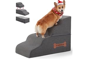 NORDJAGER Dog Stairs 4 Steps for Small Dogs and Cats to Get on High Beds, Couch or Car, Pets Can Climb, Sit, Lie Down or Perch to Look Out Windows on The Spliceable Ramp, Provides Support, Grey（19" H）