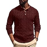 Askdeer Men's Cable Knit Pullover Sweater Stand Collar Button Classic Casual Sweaters Henley Knitted Pullover