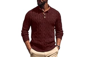 Askdeer Men's Cable Knit Sweater Long Sleeve Stand Collar Casual Vintage Pullover Button Knitted Sweaters