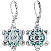 URONE Metatron Cube Earrings 925 Sterling Silver Metatron Earrings Geometry Jewelry Gifts for Women
