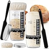 Glass Sourdough Starter Jar 2 Pack, 24 oz Wide Mouth Organic Sourdough Starter Kit with Date Marked Band, Thermometer, Cloth Cover & Metal Lid, Reusable Bread Baking Supplies, Bread Making Accessories