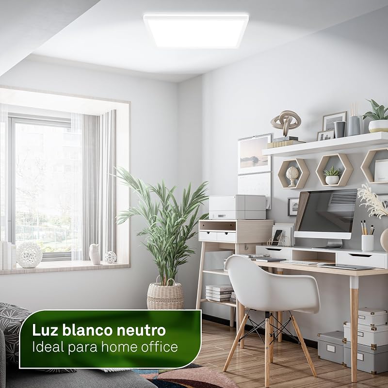 - Lámpara techo LED, CEE A fuente de luz, 14,2 W 3000 lm, diseño extraplano, luz indirecta, panel luminoso moderno, iluminación salón, cocina,dormitorio, pasillo, 42x42x3 cm, blanco