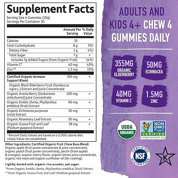 GARDEN OF LIFE ORGANICS ELDERBERRY GUMMIES FOR ADULTS & KIDS – IMMUNE SUPPORT SUPPLEMENT WITH ORGANIC FRUIT, HERBAL BLEND, ELDERBERRY, ECHINACEA, ZINC, VITAMIN C, 120 VEGAN GLUTEN FREE GUMMIES