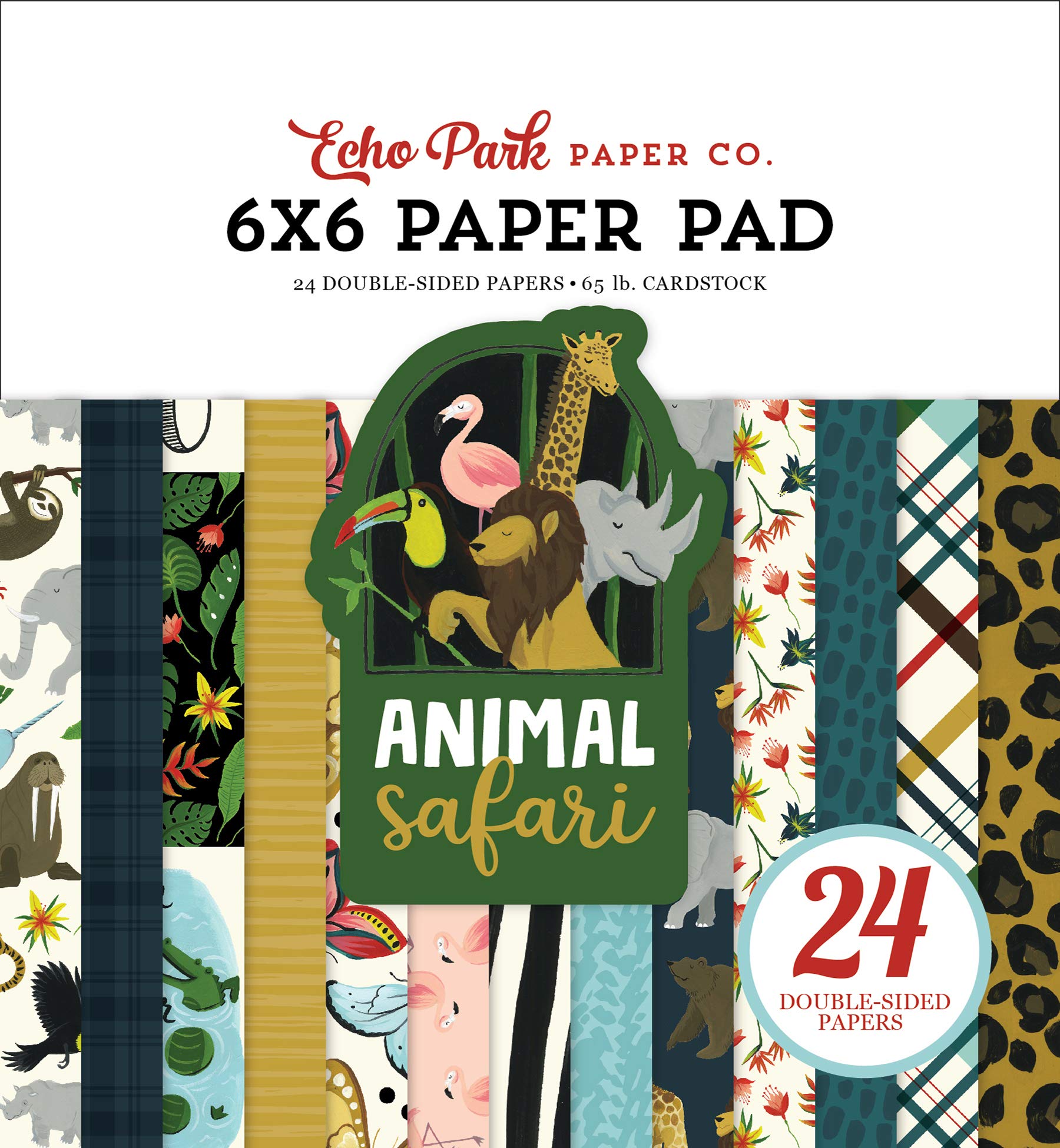 ECHO PARK PAPER COMPANY Animal Safari PAD 6X6, Green, Navy, Blue,Yellow, Red, Pink, One Size