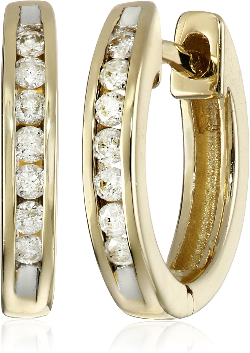 14k Yellow Gold ChannelSet Diamond Hoop Earrings (1/6 cttw