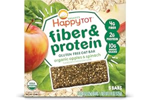 HAPPYTOT Happy Tot Organics Fiber & Protein Soft-Baked Oat Organic Toddler Snack Apple & Spinach, Organic Gluten Free Kosher Non-GMO, 4.4 Ounce Bars (pack of 5)