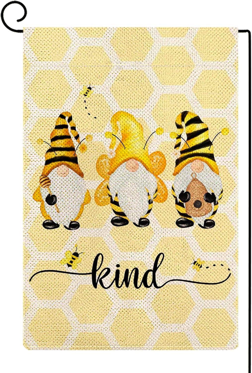 ORTIGIA Bee Kind Gnomes Garden Flag Burlap Vertical Double Sided Farmhouse Spring Holiday Seasonal Home Decor for Yard Lawn Patio Outdoor 12.5 x 18 Inch
