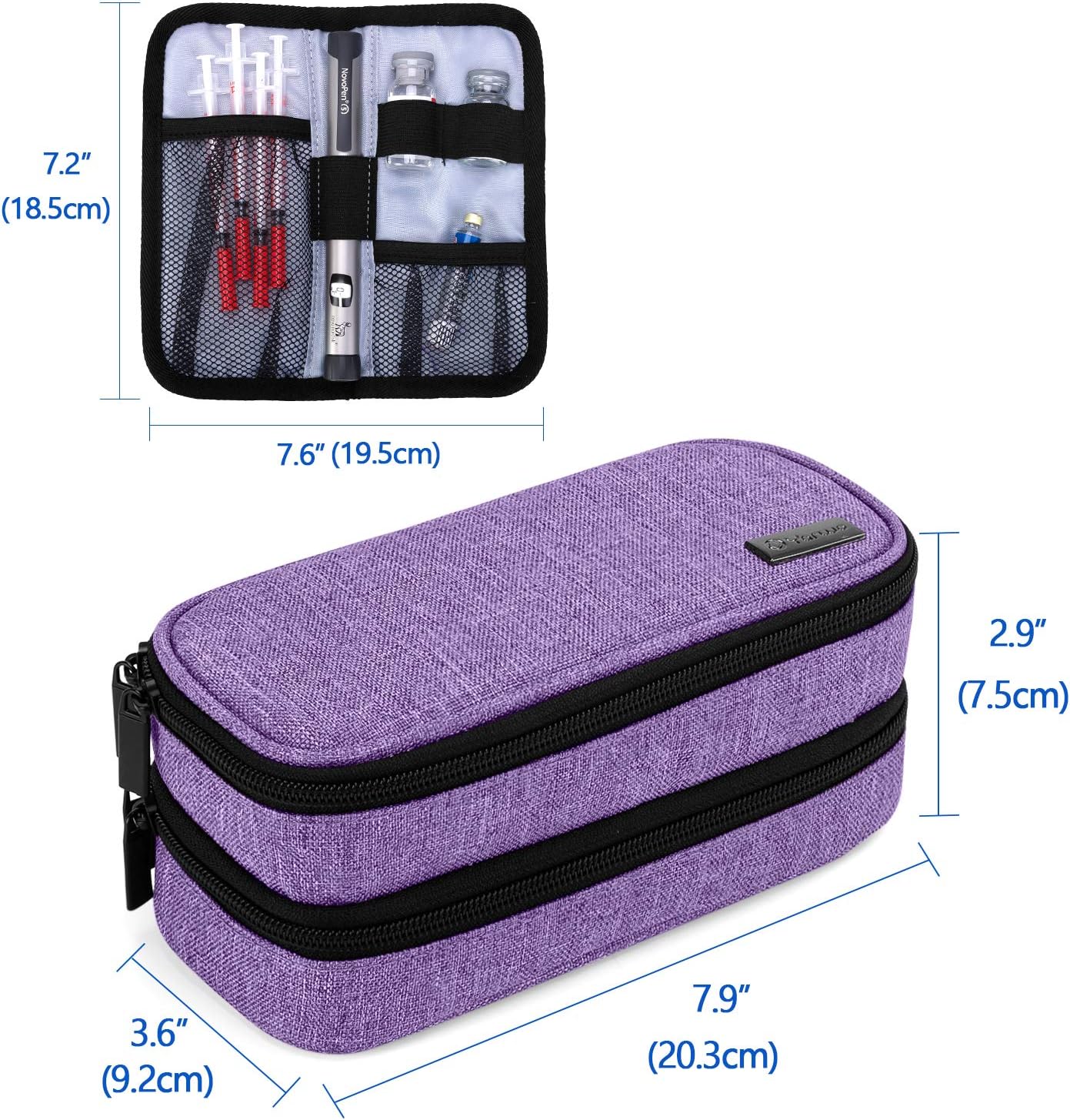 Yarwo Insulin Cooler Travel Case, Double-Layer Diabetic Travel Case with 2 Ice Packs, Diabetic Supplies Organizer for Insulin Pens, Blood Glucose Monitors or Other Diabetes Care Accessories, Purple: Health & Personal Care