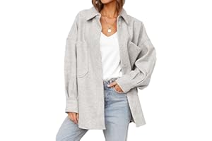 MEROKEETY Women's 2024 Fall Oversized Long Sleeve Shacket Jacket Button Down Wool Blend Coats with Pockets