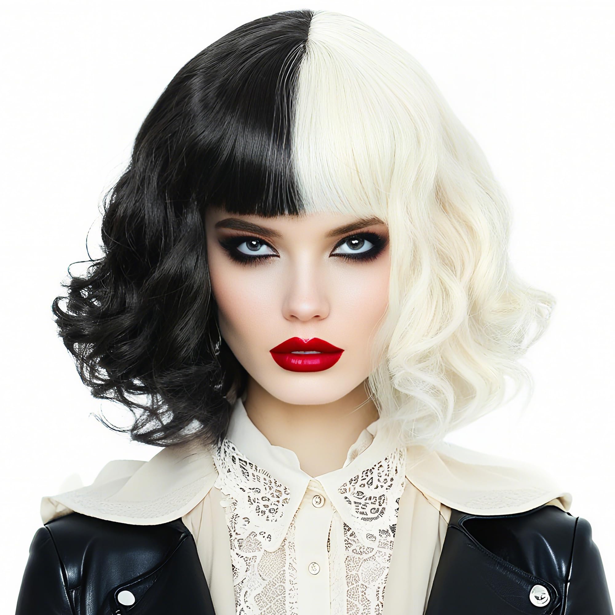 Linfairy Short Anime Hair Halloween Costume Cosplay Wig for Women (Half Blonde Black)