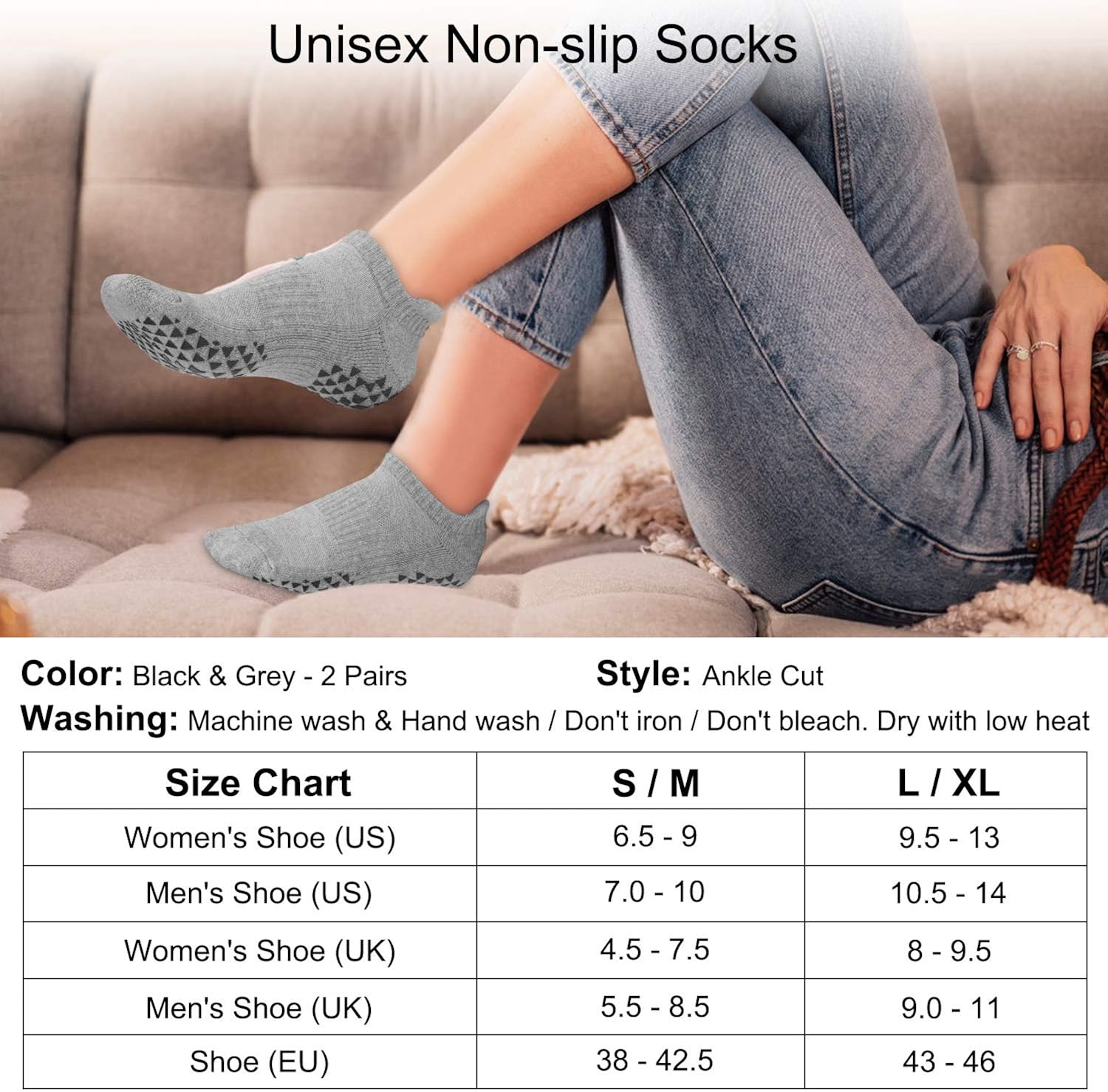 Hirsrian Unisex Non Slip Grip Socks for Yoga, Hospital, Pilates, Barre | Ankle, Cushioned: Clothing