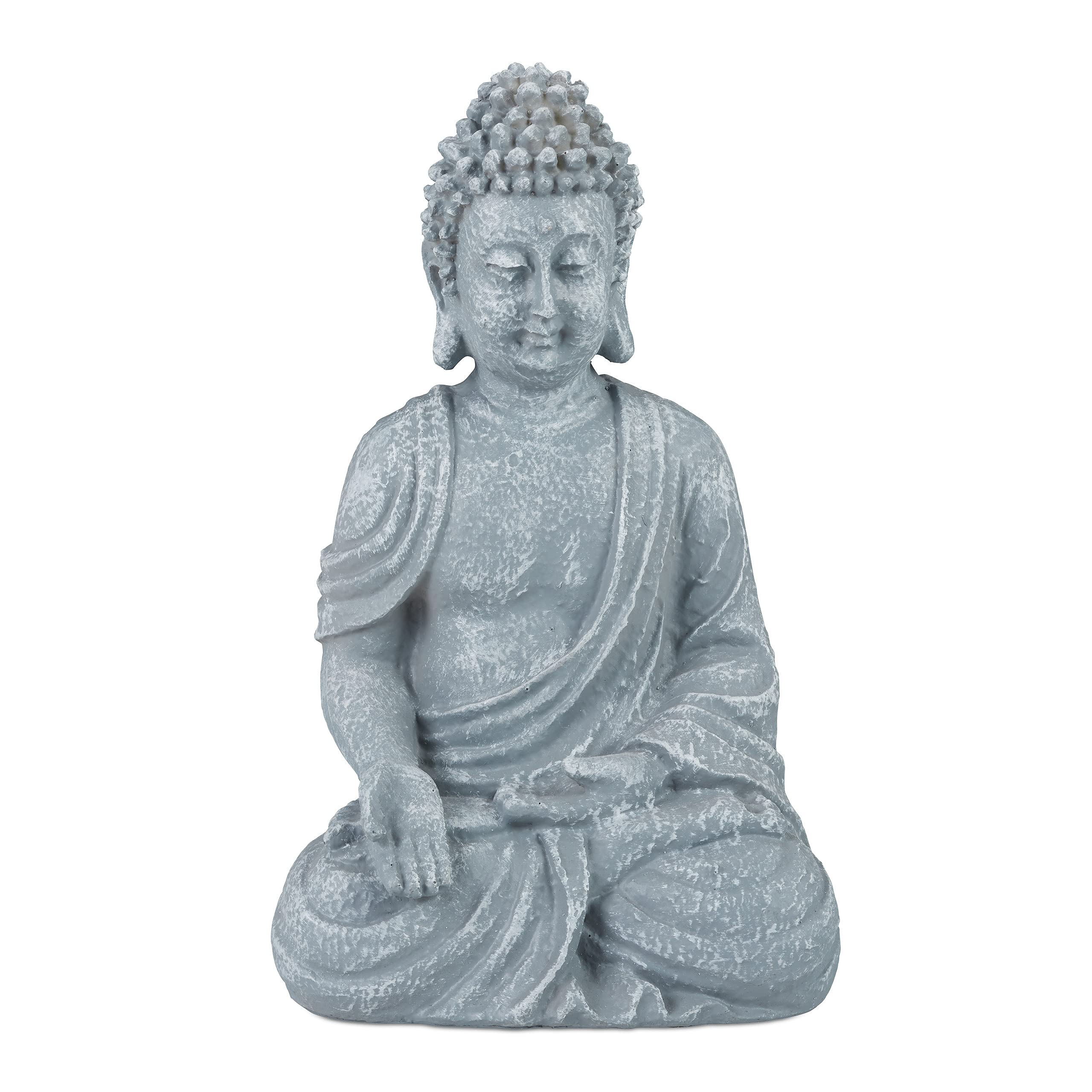 Relaxdays Sitting Buddha Figurine, 18 cm, Decorative Ornament for Living Room and Bathroom, Moisture-Resistant, Grey